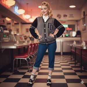 Black Gray Embroidered Cardigan Patch Varsity Cheerleader Letterman Sweater M